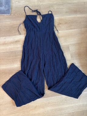 Windsor Navy V-Neck Wide-Leg Jumpsuit with Tie Straps
